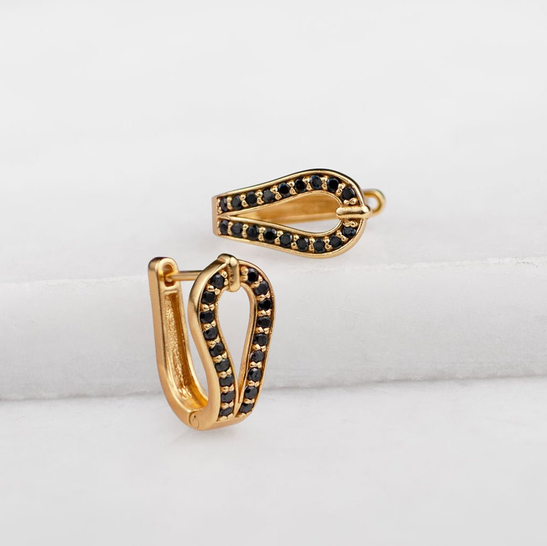 Urban Equestrian - Levade - Moissanite Black Stone 14K Gold Vermeil Horseshoe Earring