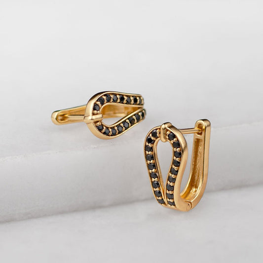 Urban Equestrian - Levade - Moissanite Black Stone 14K Gold Vermeil Horseshoe Earring