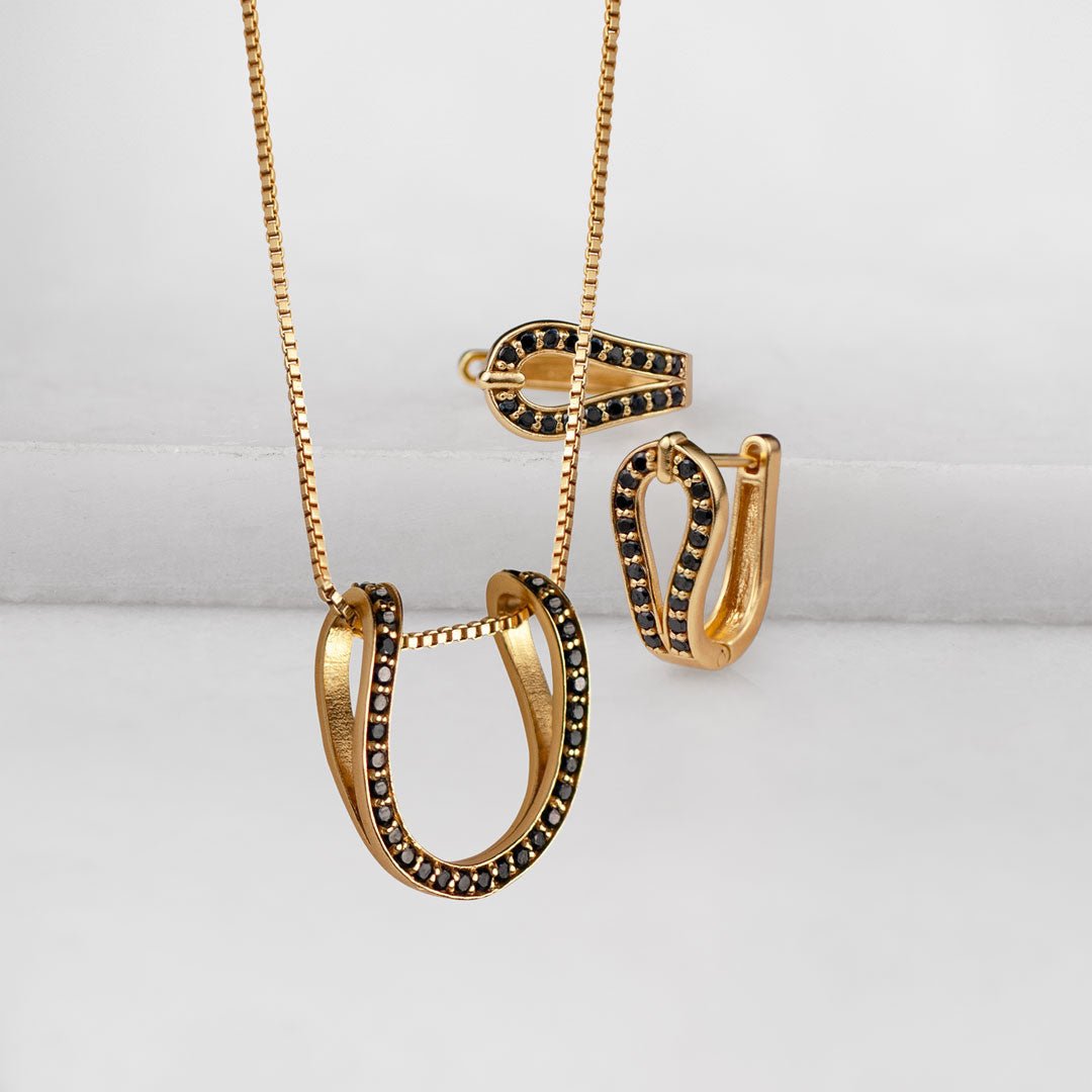 Urban Equestrian - Levade - Moissanite Black Stone 14K Gold Vermeil Horseshoe Earring