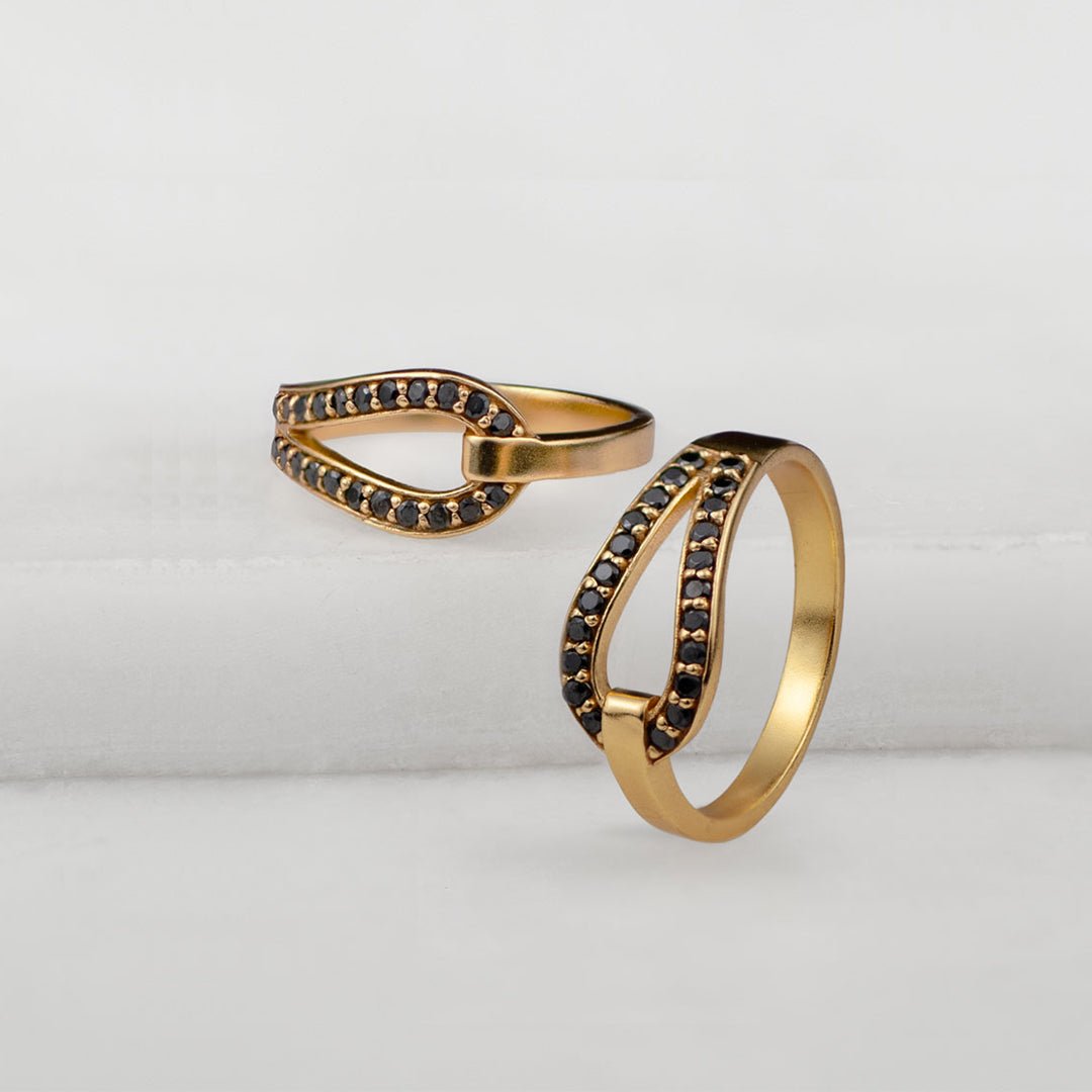 Urban Equestrian - Levade - Black Moissanite Equestrian Horseshoe Ring in Gold
