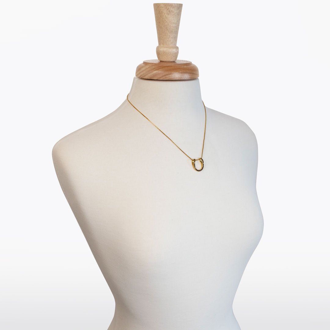 Urban Equestrian - Levade - Black Moissanite Horseshoe Equestrian Necklace in Gold