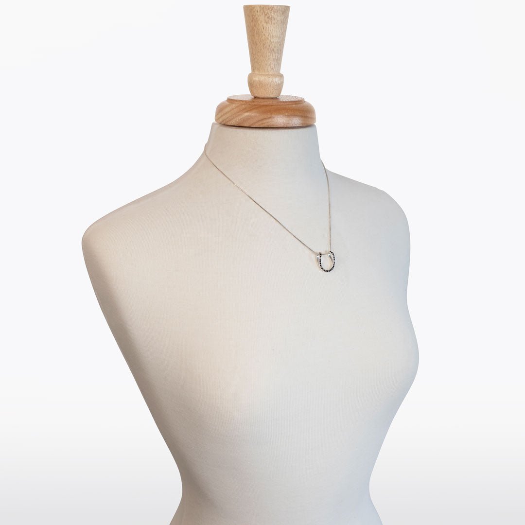 Urban Equestrian - Levade - Black Moissanite Horseshoe Equestrian Necklace in Silver