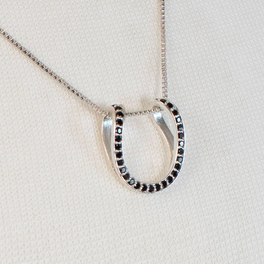 Urban Equestrian - Levade - Black Moissanite Horseshoe Equestrian Necklace in Silver