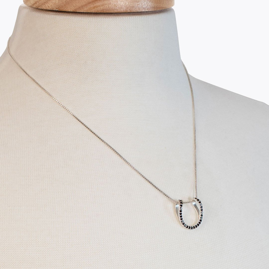 Urban Equestrian - Levade - Black Moissanite Horseshoe Equestrian Necklace in Silver