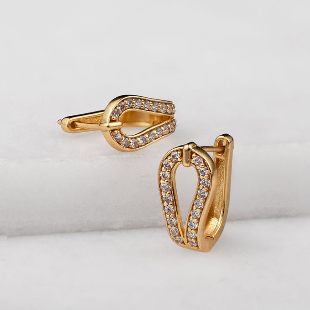 Urban Equestrian - Levade - Moissanite Clear Stone 14K Gold Vermeil Horseshoe Earring