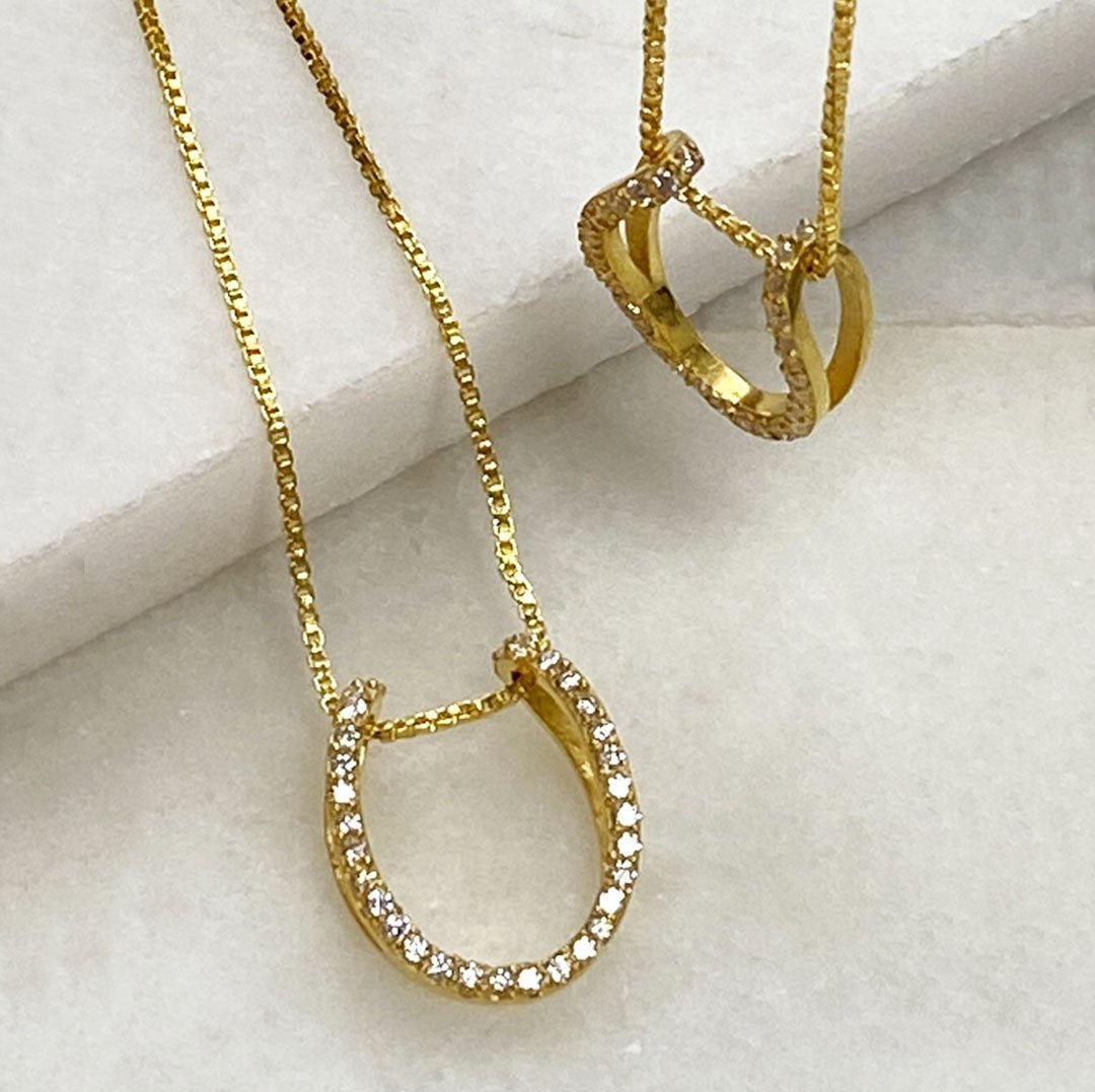 Urban Equestrian - Levade - Moissanite Horseshoe Equestrian Necklace in Gold