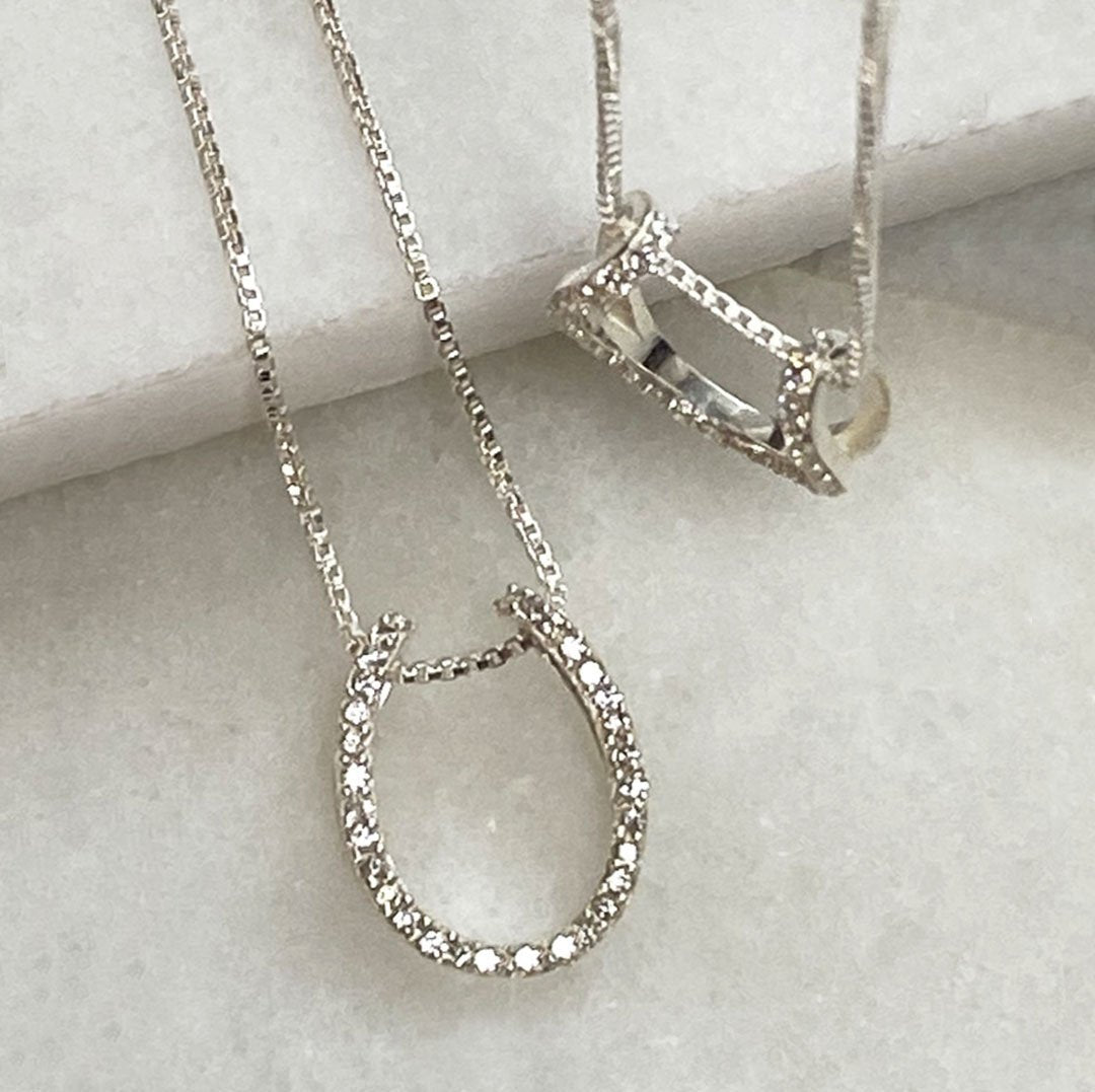 Urban Equestrian - Levade - Moissanite Horseshoe Equestrian Necklace in Silver