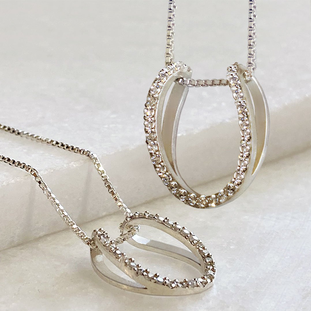 Urban Equestrian - Levade - Moissanite Horseshoe Equestrian Necklace in Silver