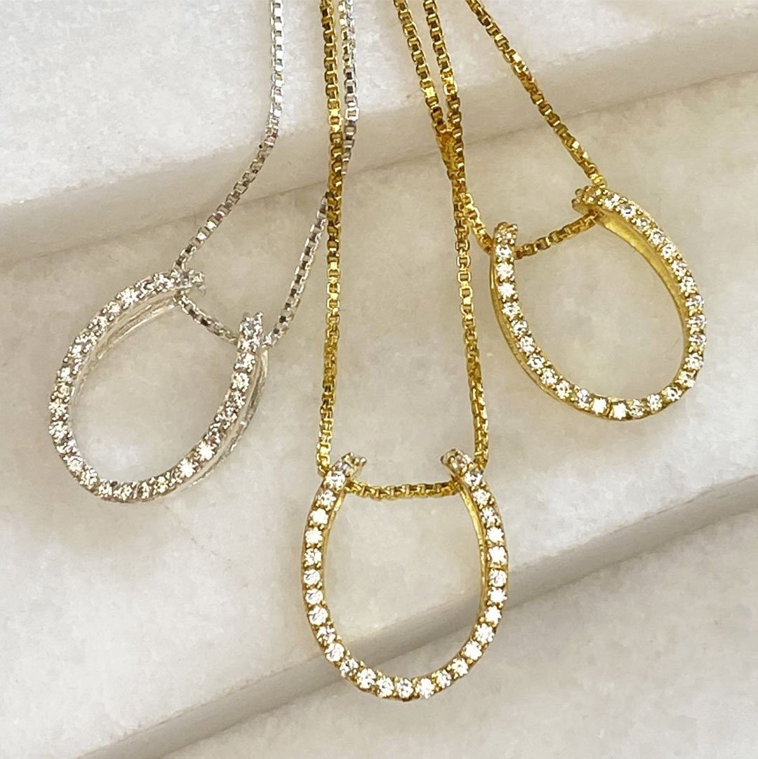 Urban Equestrian - Levade - Moissanite Horseshoe Equestrian Necklace in Gold