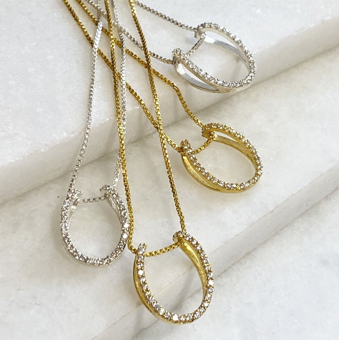 Urban Equestrian - Levade - Moissanite Horseshoe Equestrian Necklace in Silver