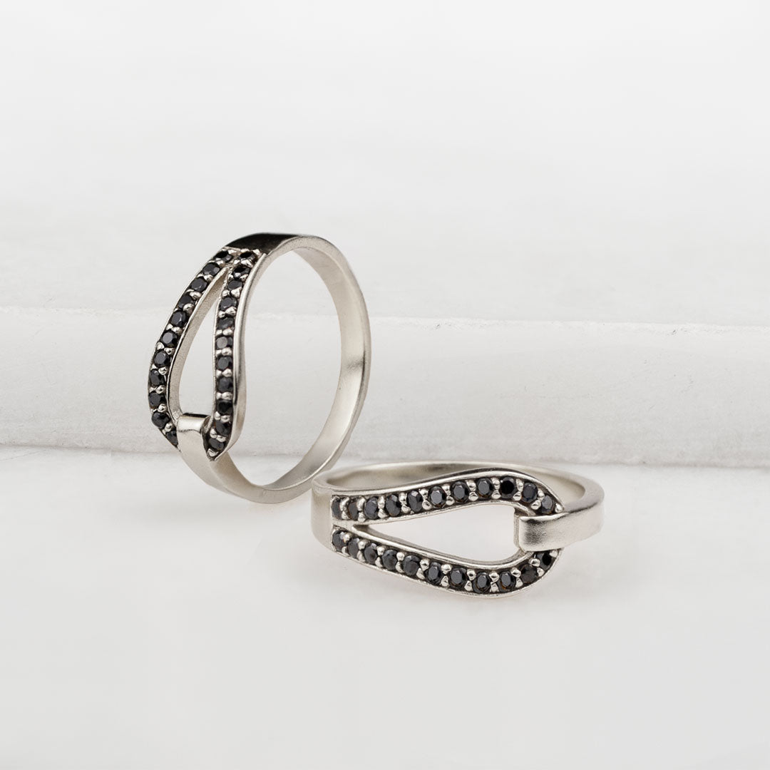 Urban Equestrian - Levade - Black Moissanite Horseshoe Equestrian Necklace in Silver