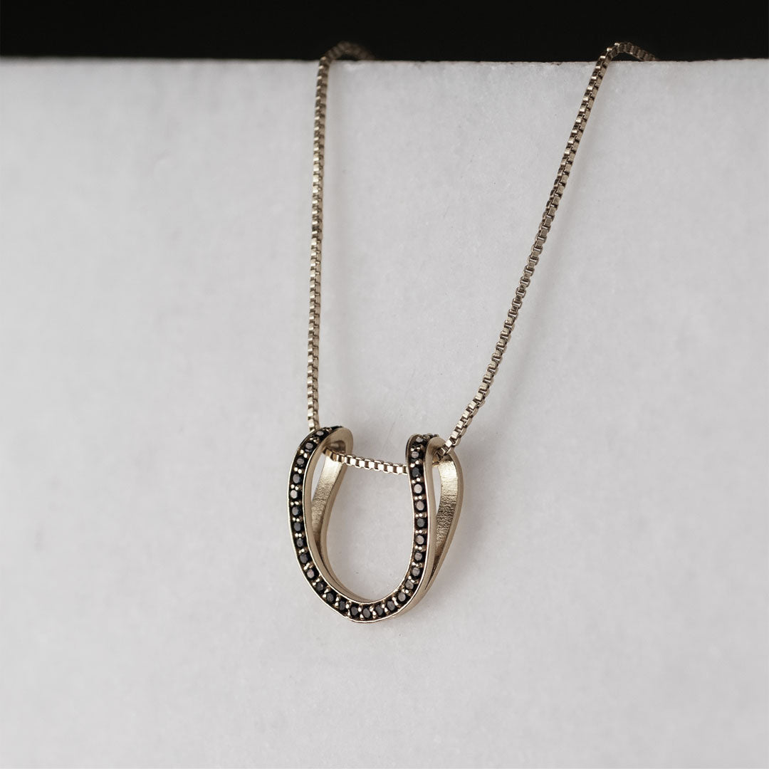 Urban Equestrian - Levade - Black Moissanite Horseshoe Equestrian Necklace in Silver