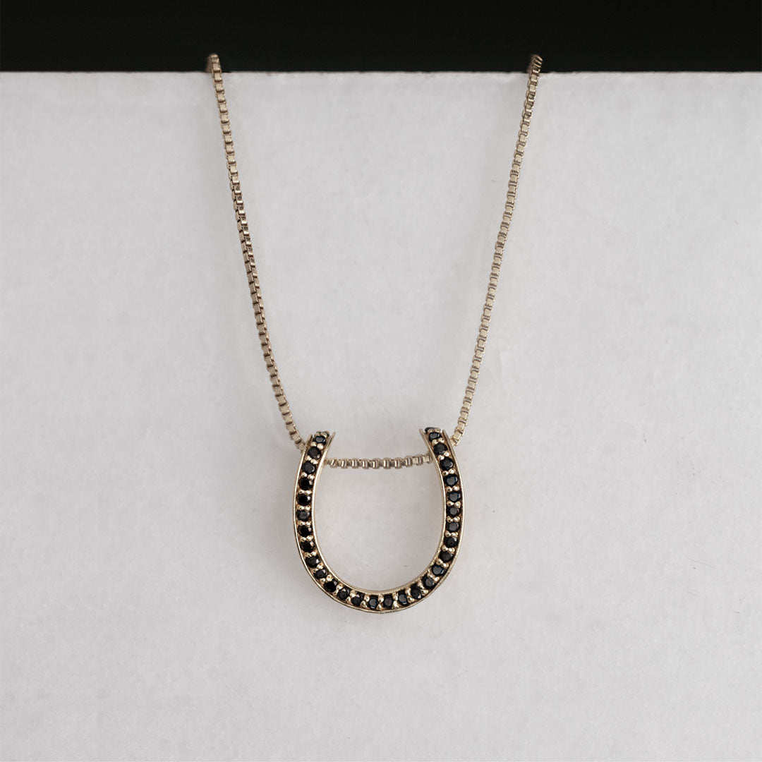 Urban Equestrian - Levade - Black Moissanite Horseshoe Equestrian Necklace in Silver