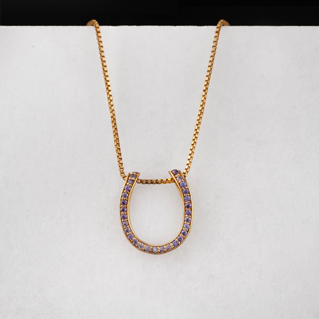 Urban Equestrian - Levade - Violet Moissanite Horseshoe Equestrian Necklace in Gold