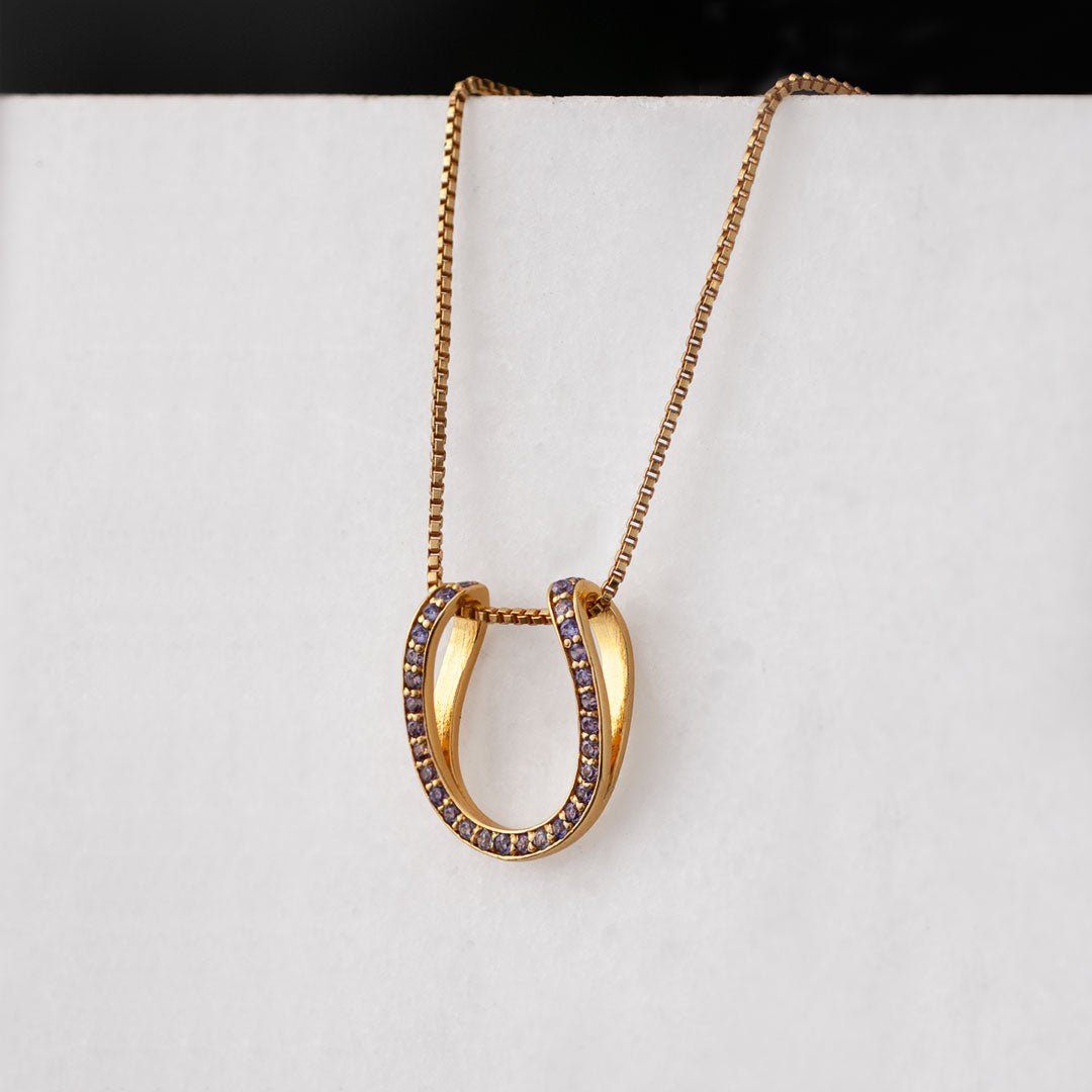 Urban Equestrian - Levade - Violet Moissanite Horseshoe Equestrian Necklace in Gold