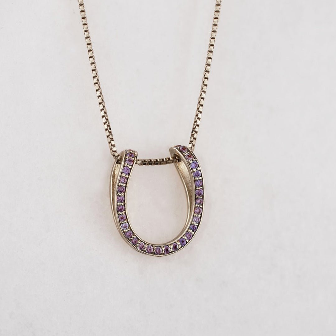 Urban Equestrian - Levade - Violet Moissanite Horseshoe Equestrian Necklace in Silver