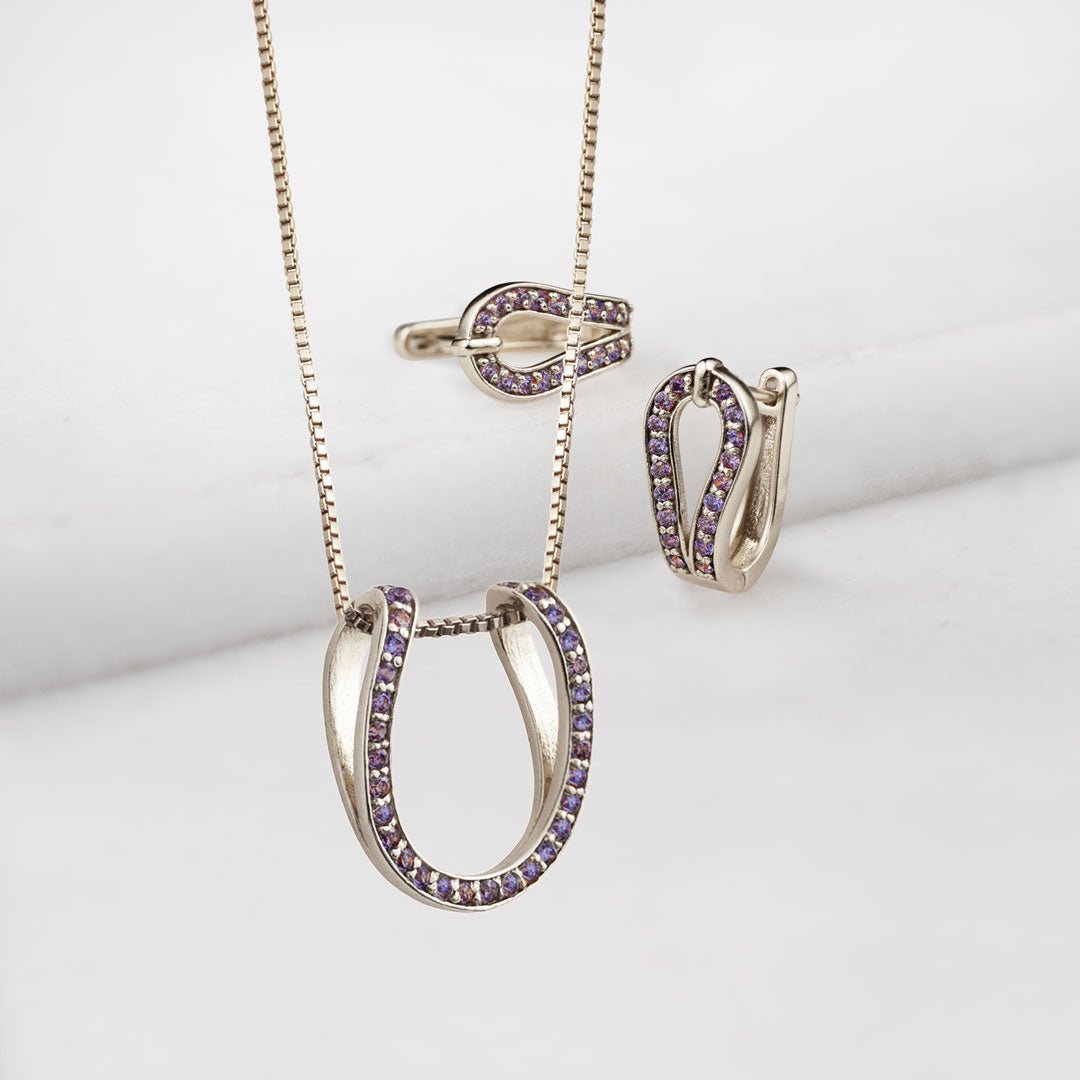 Urban Equestrian - Levade - Violet Moissanite Horseshoe Equestrian Necklace in Silver