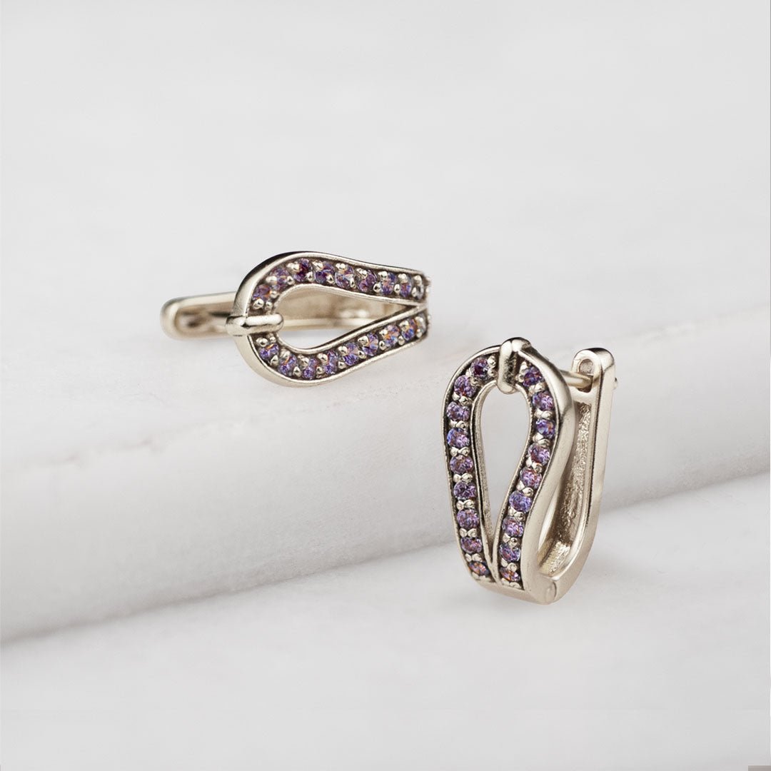 Urban Equestrian - Levade - Violet Moissanite Horseshoe Equestrian Necklace in Silver