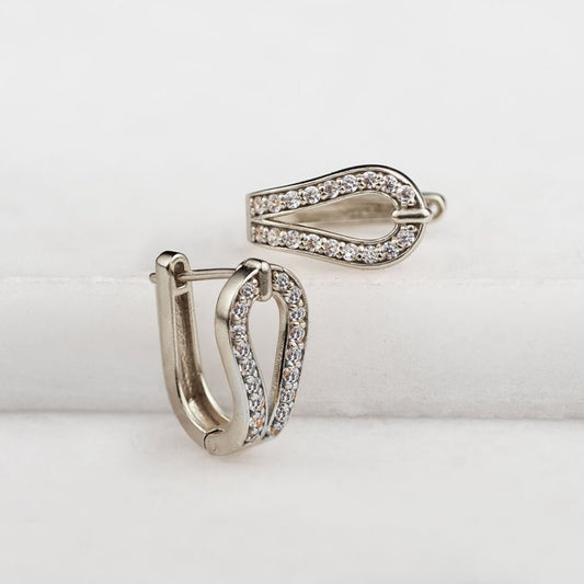 Urban Equestrian - Levade - Moissanite Clear Stone Sterling Silver Horseshoe Earring