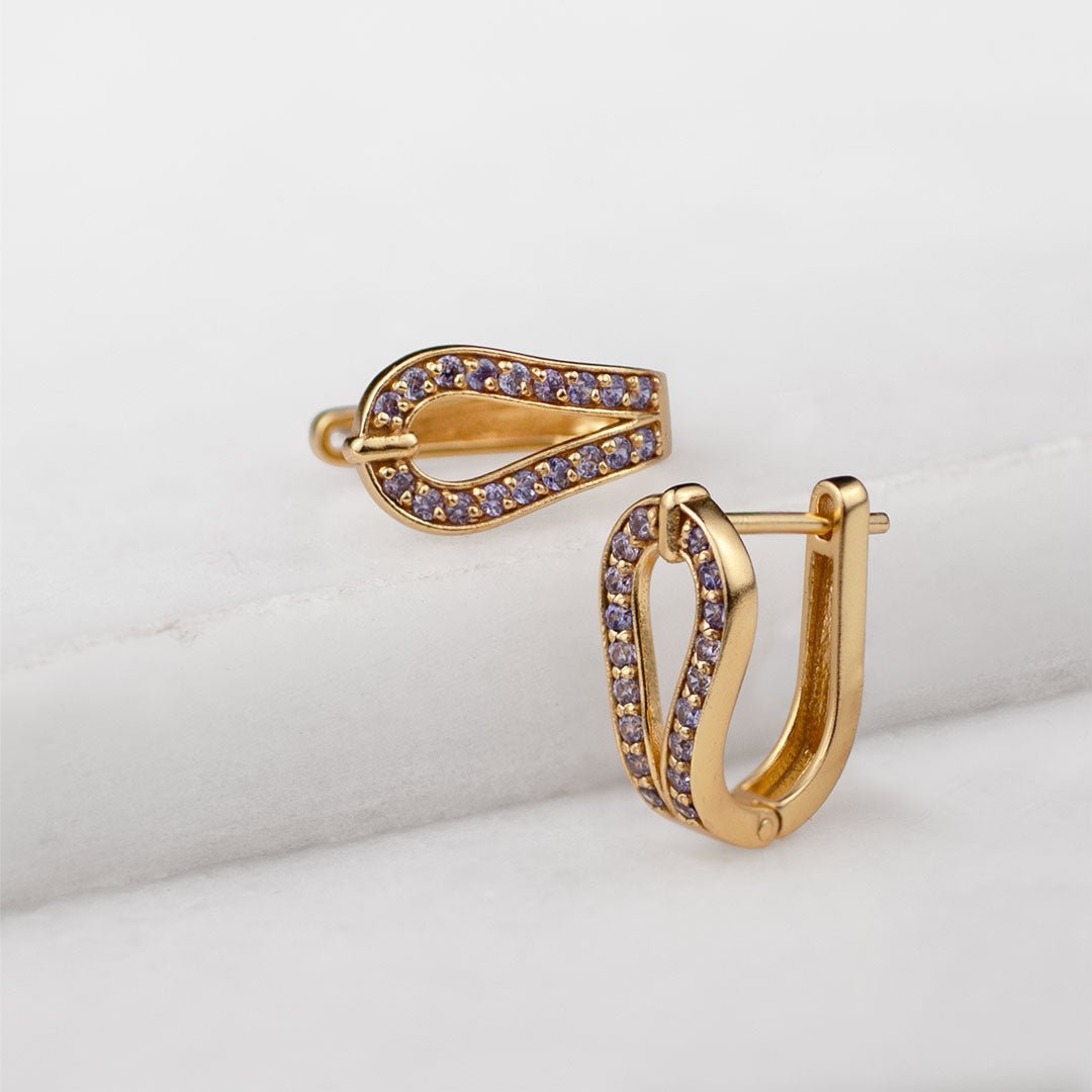 Urban Equestrian - Levade - Moissanite Violet Stone 14K Gold vermeil Horseshoe Earring