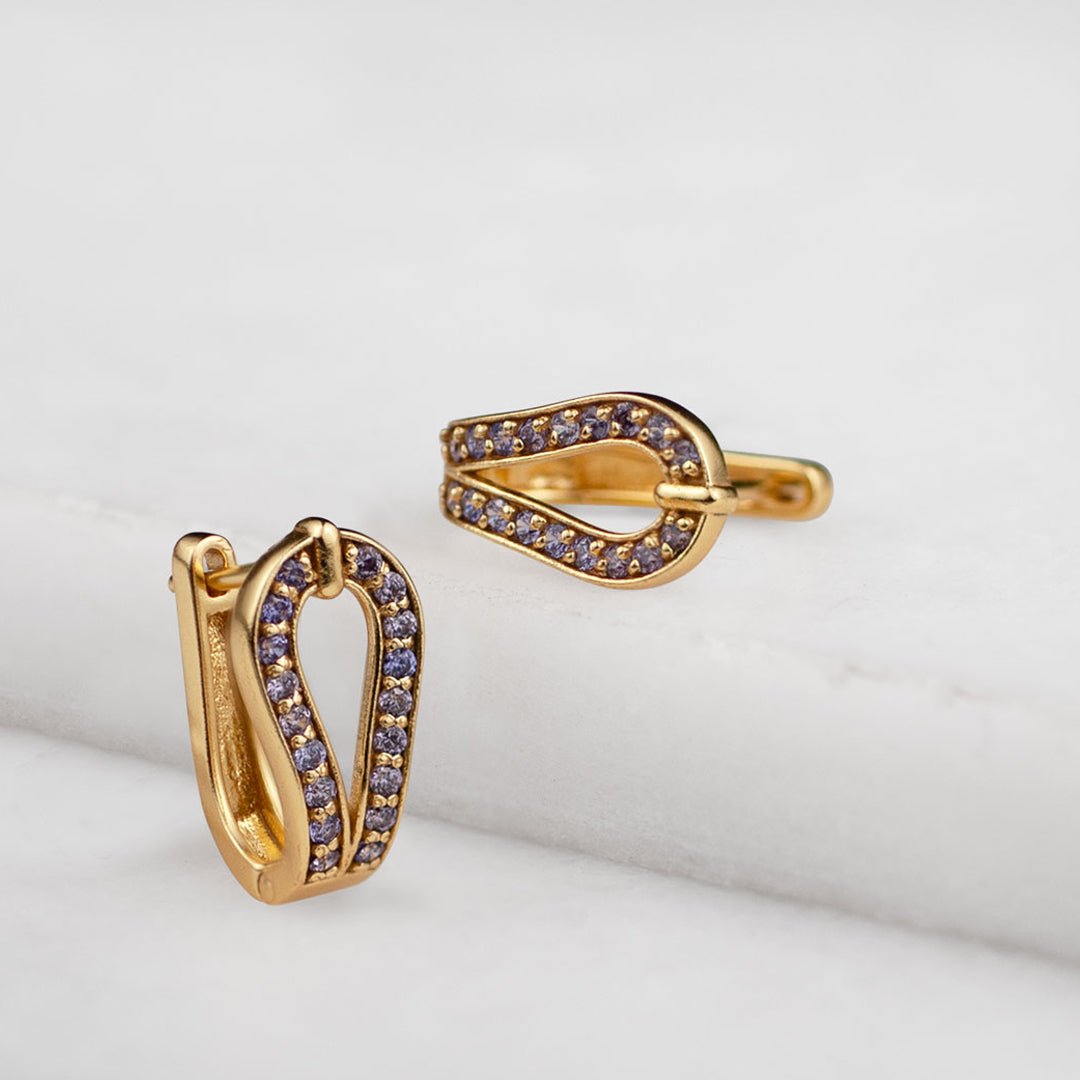 Urban Equestrian - Levade - Moissanite Violet Stone 14K Gold vermeil Horseshoe Earring