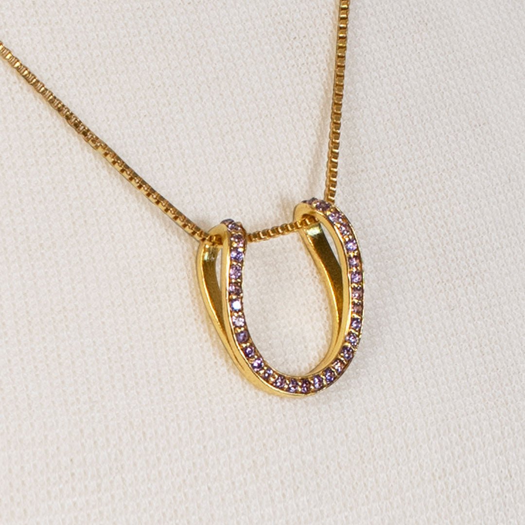 Urban Equestrian - Levade - Violet Moissanite Horseshoe Equestrian Necklace in Gold