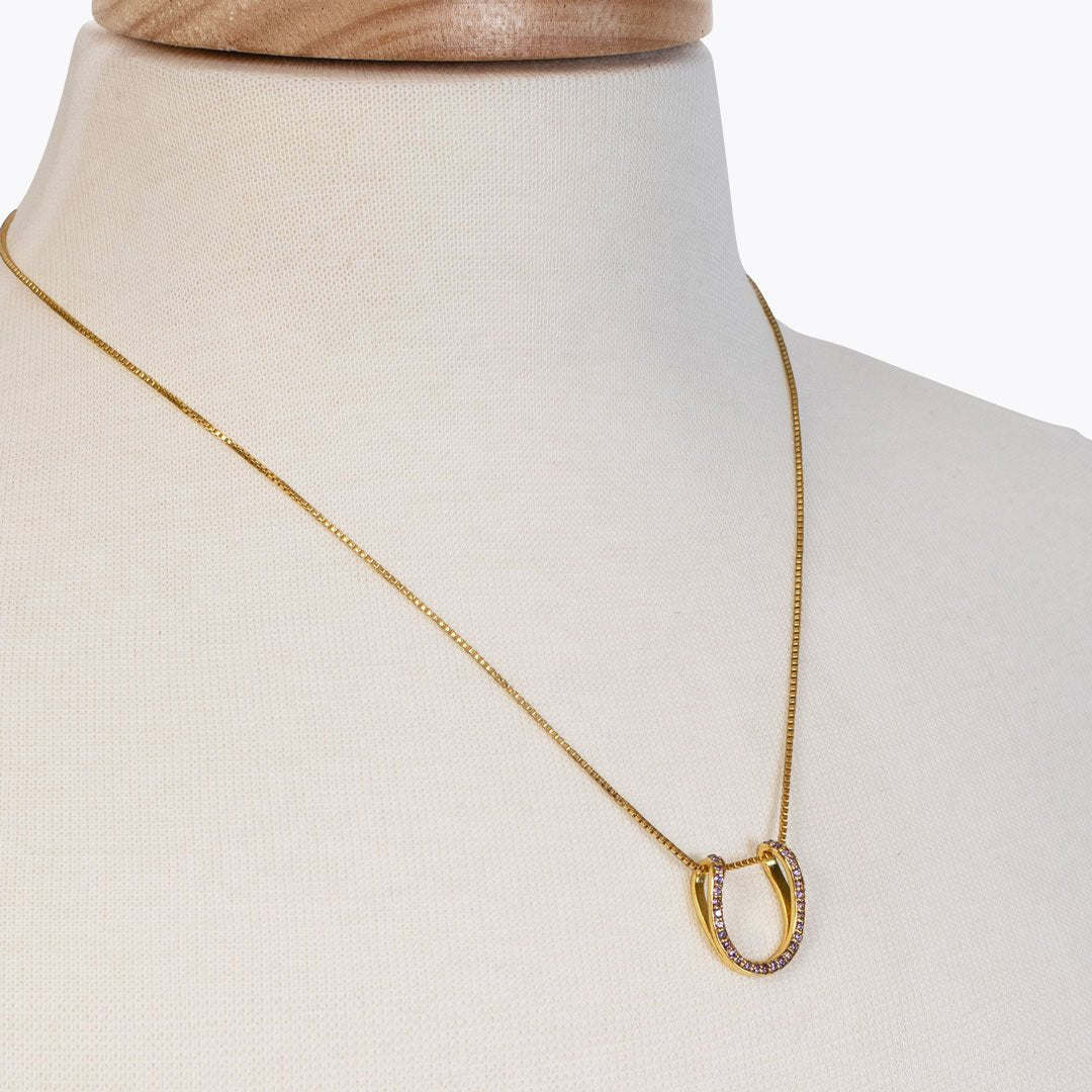 Urban Equestrian - Levade - Violet Moissanite Horseshoe Equestrian Necklace in Gold