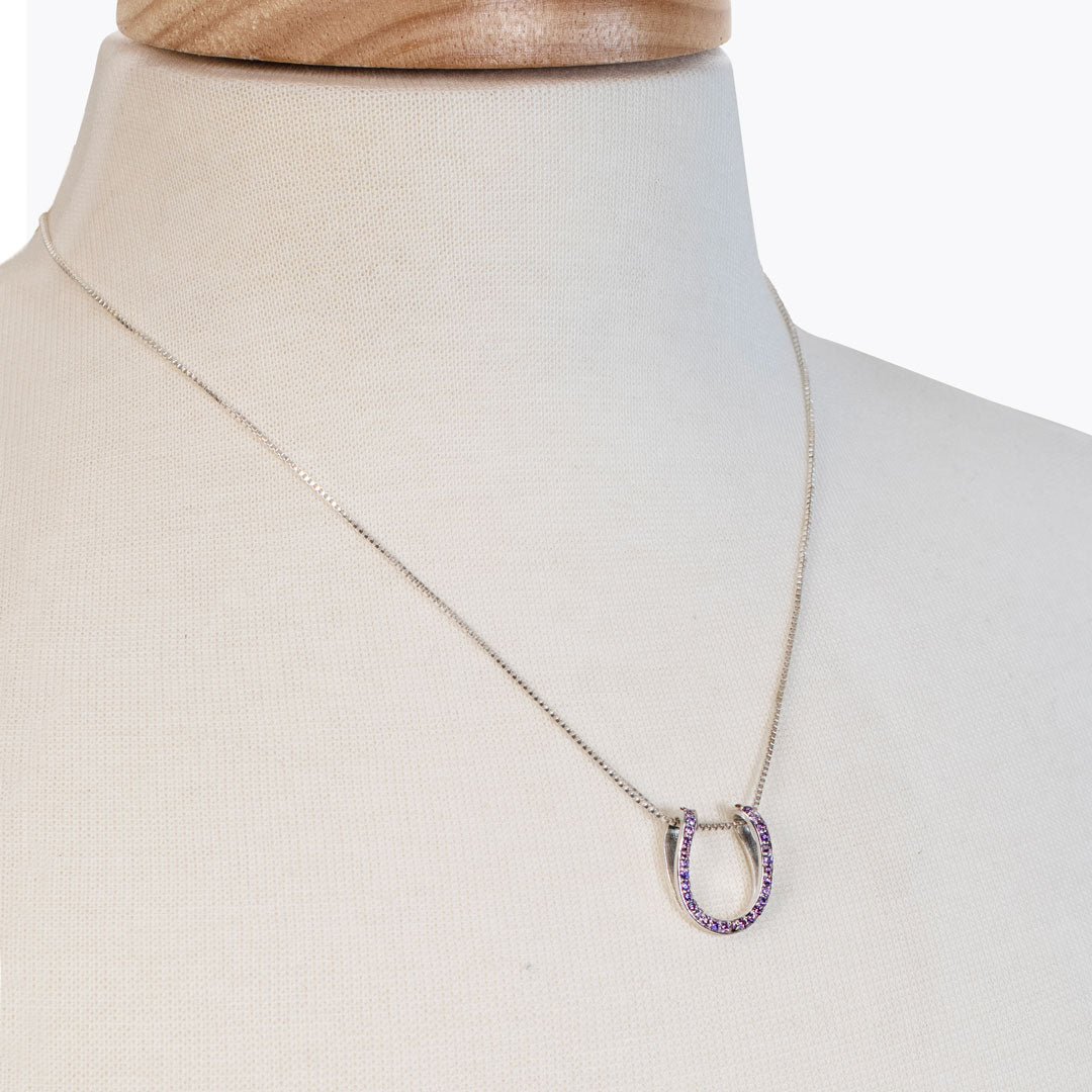 Urban Equestrian - Levade - Violet Moissanite Horseshoe Equestrian Necklace in Silver