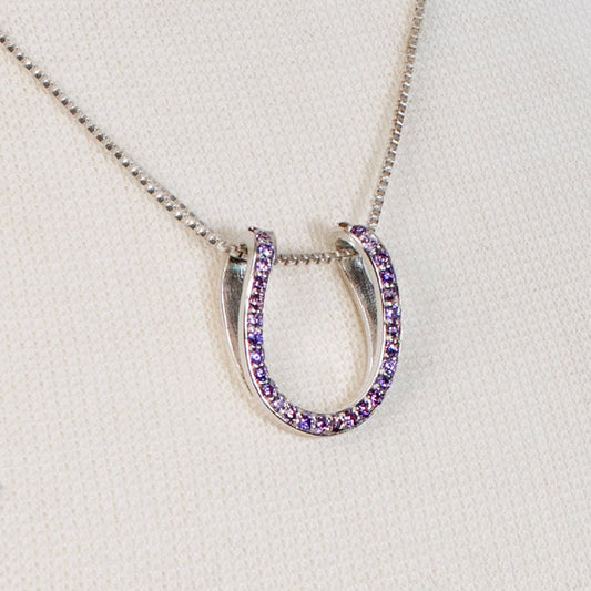 Urban Equestrian - Levade - Violet Moissanite Horseshoe Equestrian Necklace in Silver