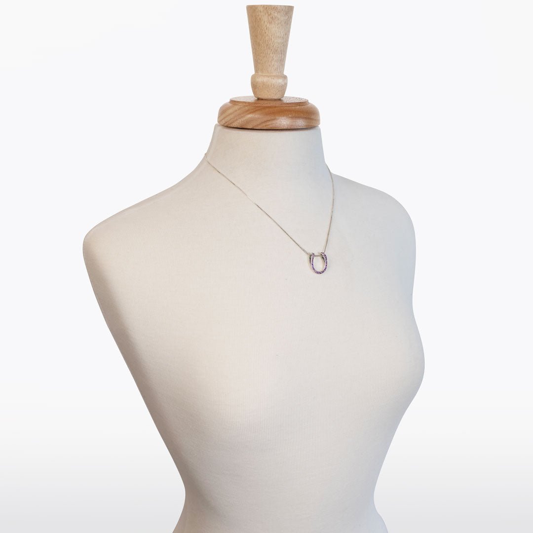 Urban Equestrian - Levade - Violet Moissanite Horseshoe Equestrian Necklace in Silver