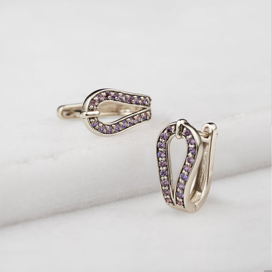 Urban Equestrian - Levade - Moissanite Violet Stone Sterling Silver Horseshoe Earring