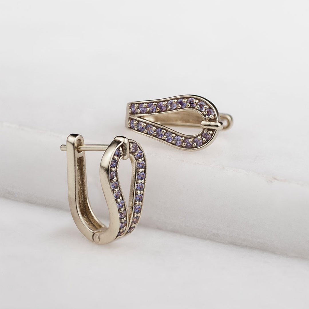 Urban Equestrian - Levade - Moissanite Violet Stone Sterling Silver Horseshoe Earring