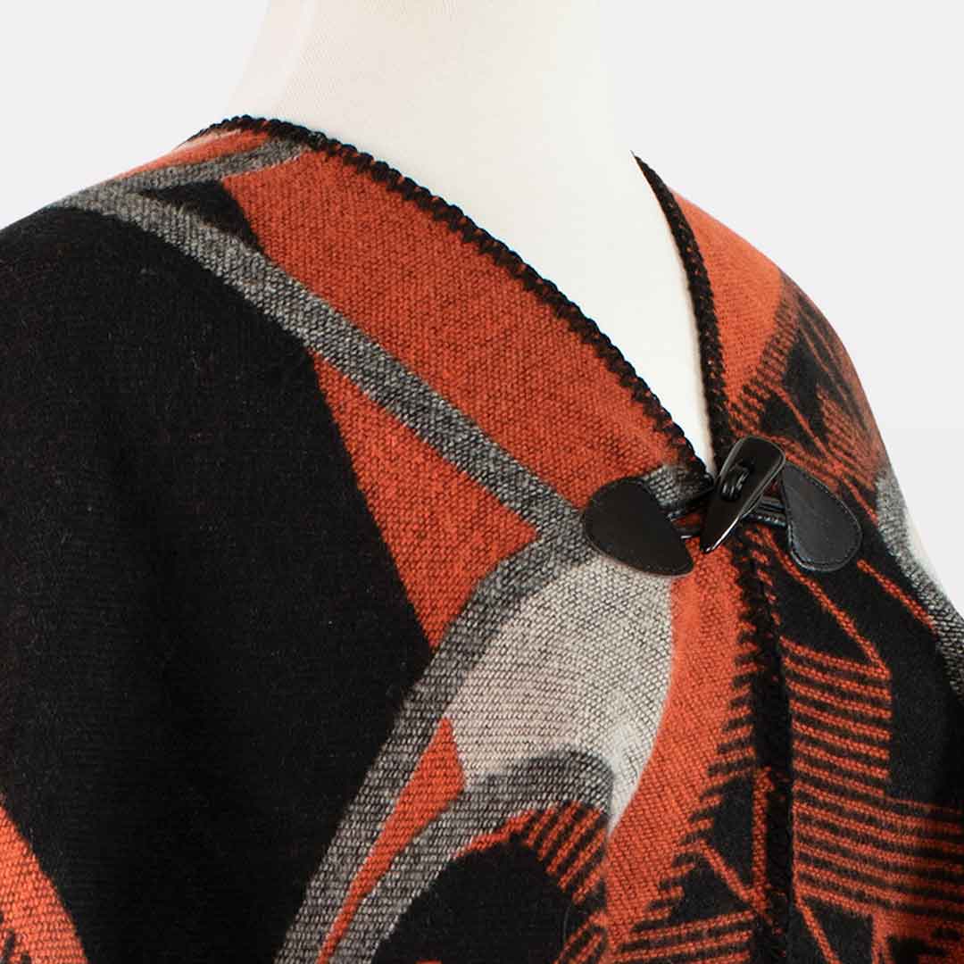 Urban Equestrian Adina -  Equestrian Motif Shawl in Tangerine, Charcoal and Black Luxe Wrap
