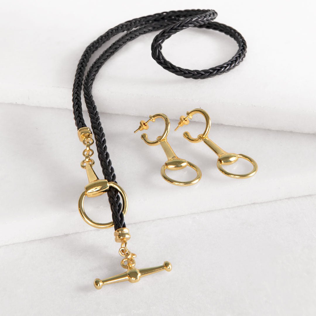 Urban Equestrian - Odeza - Horse Bit Toggle Equestrian Necklace Black and Gold