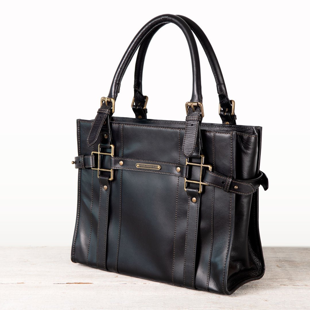 Urban Equestrian Paddock -  Halter Tote Luxury Leather Handbag in Black