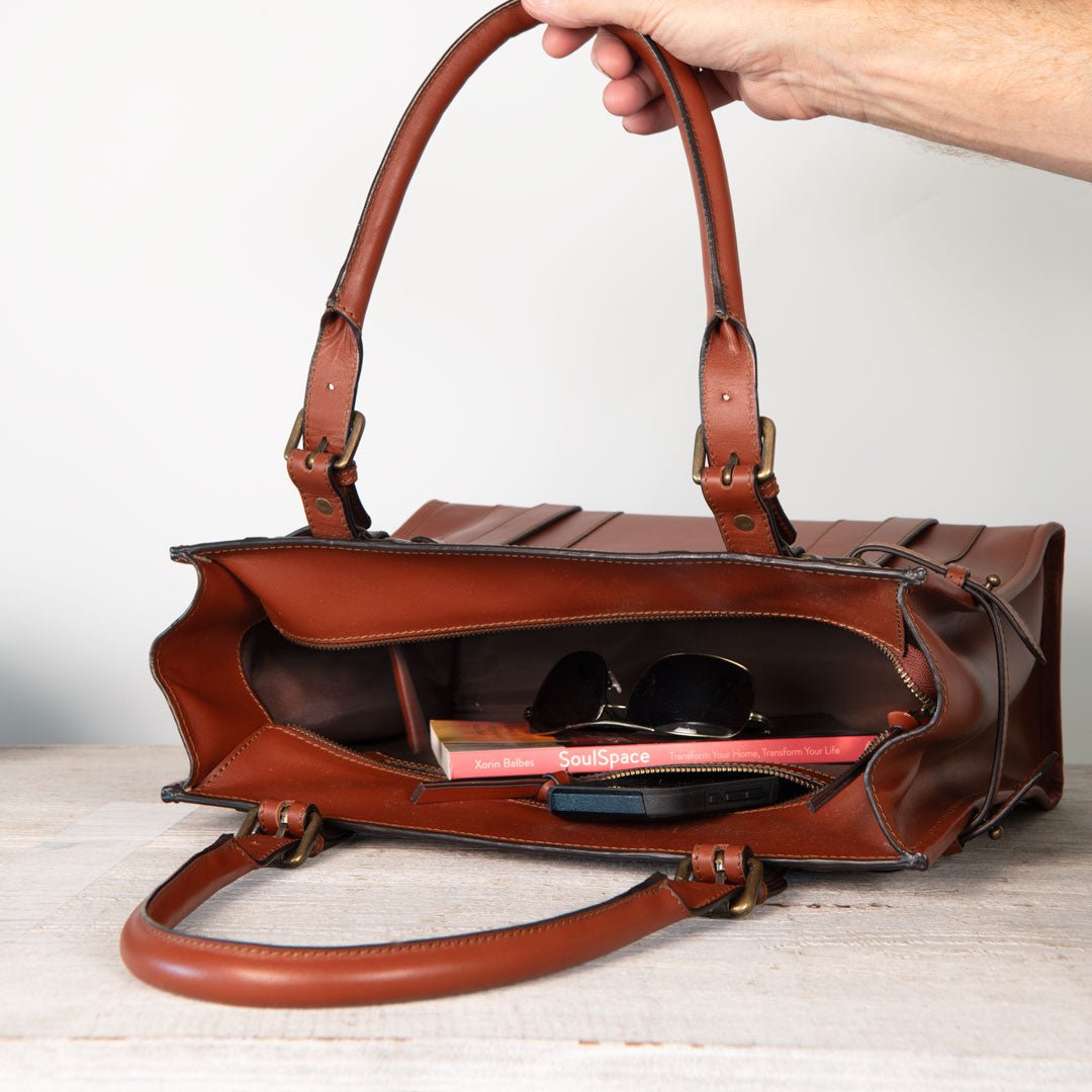Urban Equestrian Paddock -  Halter Tote Luxury Leather Handbag in Cognac