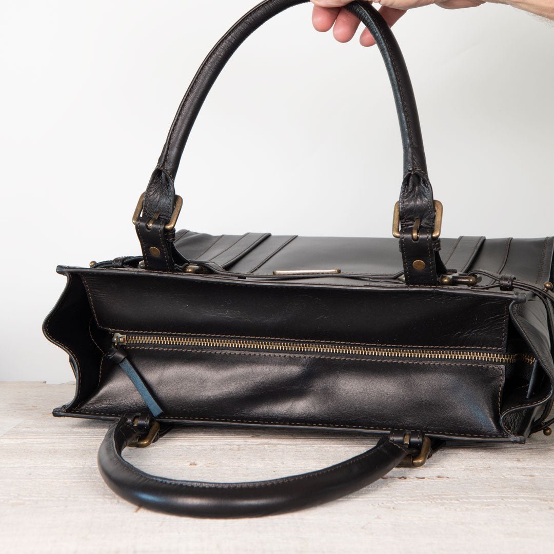 Urban Equestrian Paddock -  Halter Tote Luxury Leather Handbag in Black