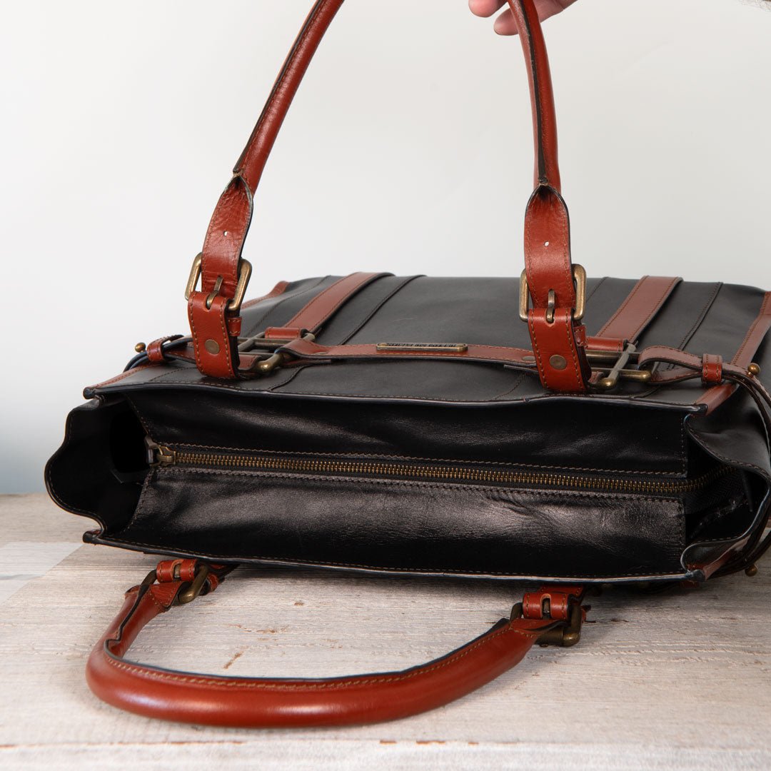 Urban Equestrian Paddock -  Halter Tote Luxury Leather Handbag in Cognac on Black