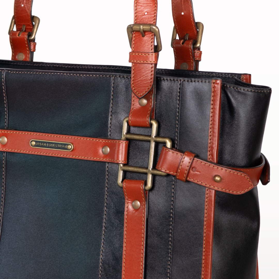 Urban Equestrian Paddock -  Halter Tote Luxury Leather Handbag in Cognac on Black