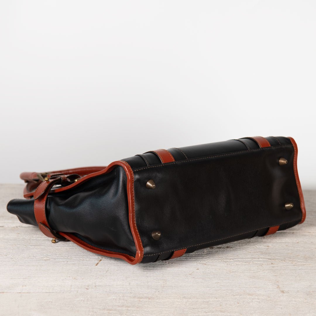 Urban Equestrian Paddock -  Halter Tote Luxury Leather Handbag in Cognac on Black
