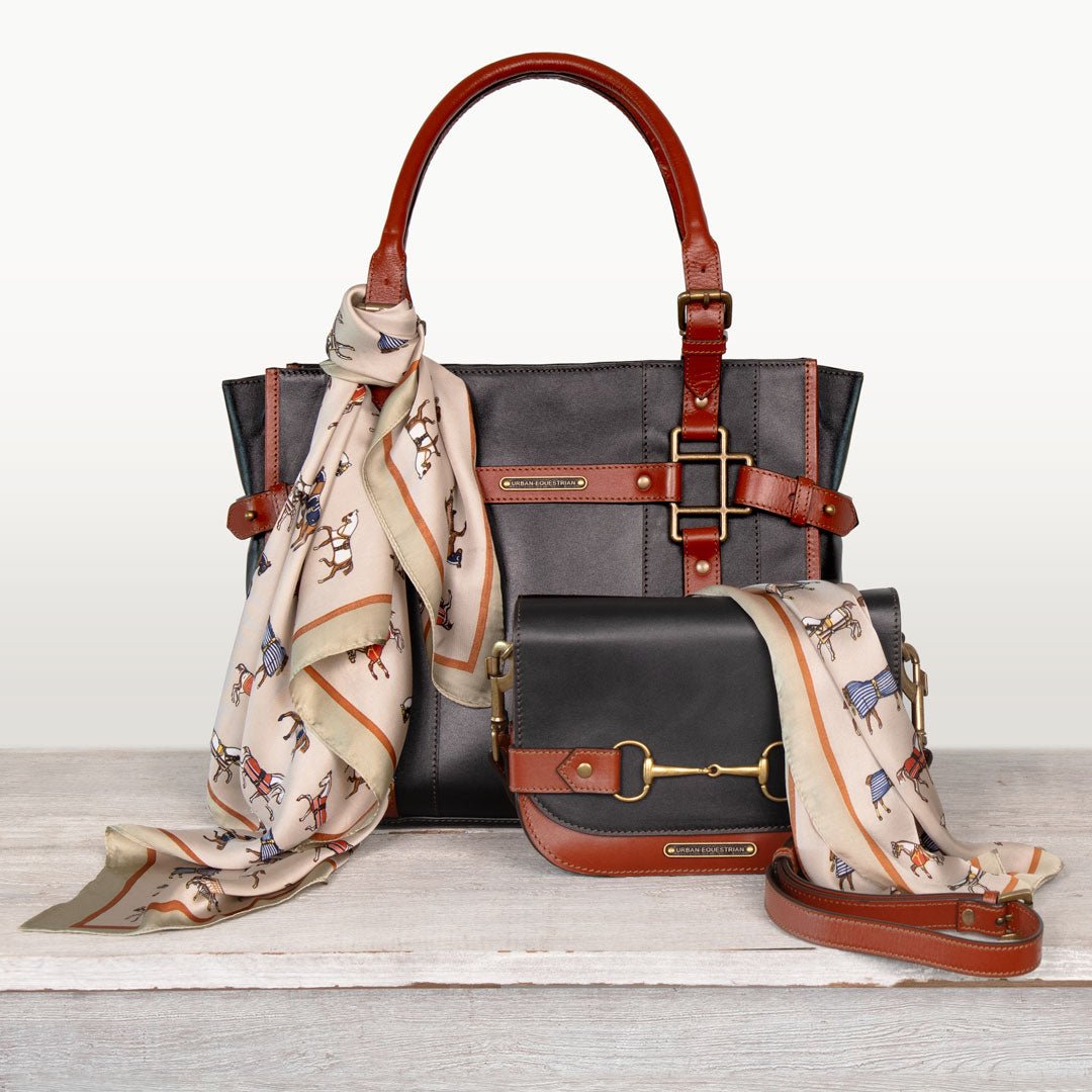 Urban Equestrian Paddock -  Halter Tote Luxury Leather Handbag in Cognac on Black