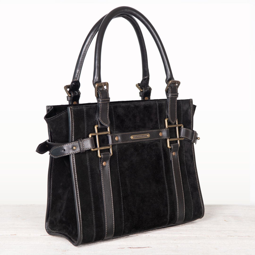 Urban Equestrian Paddock -  Halter Tote Luxury Leather Handbag in Black on Black