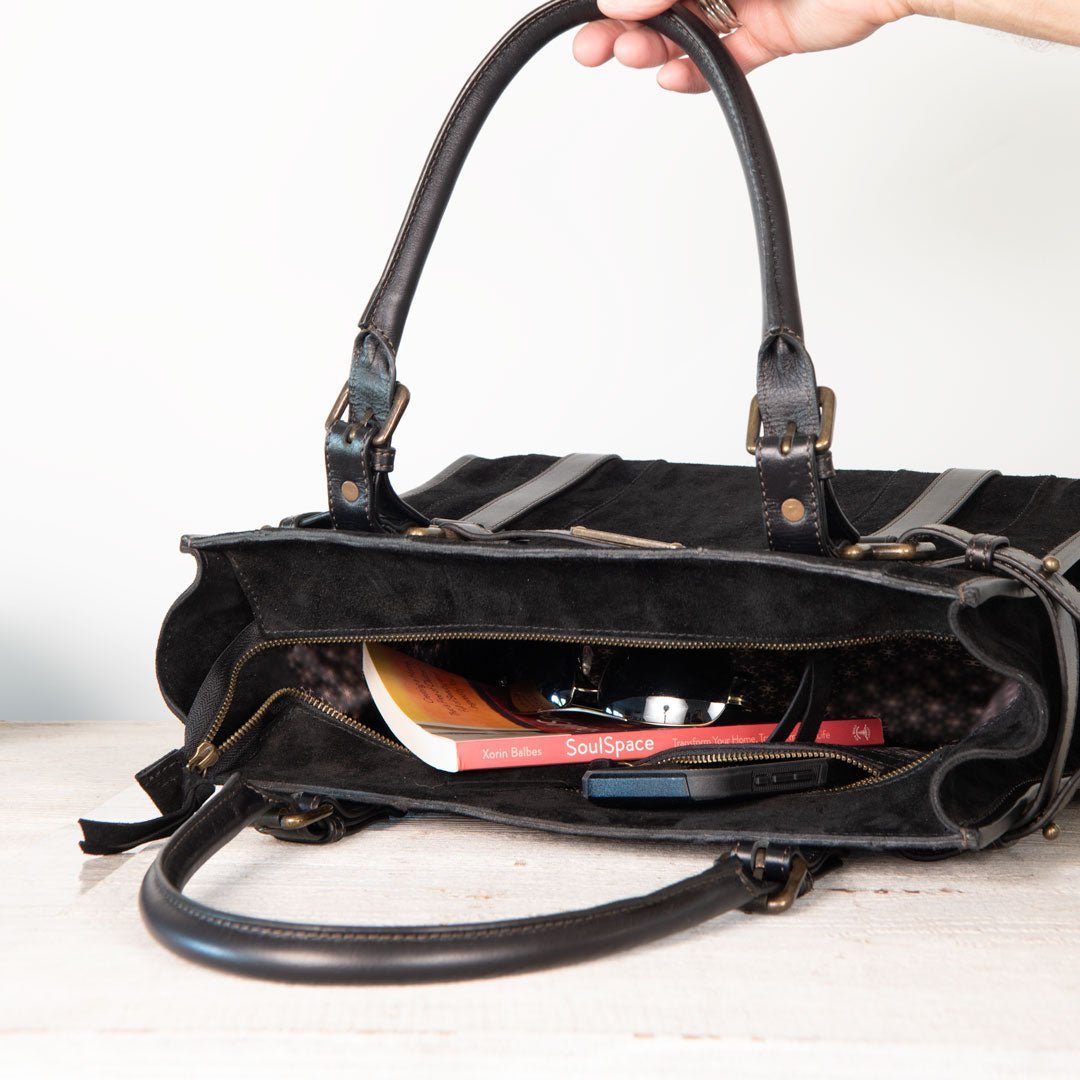 Urban Equestrian Paddock -  Halter Tote Luxury Leather Handbag in Black on Black