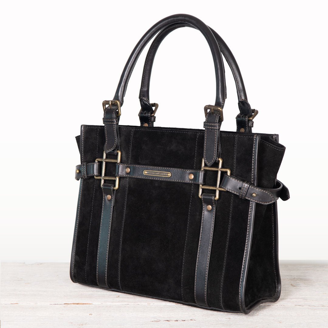 Urban Equestrian Paddock -  Halter Tote Luxury Leather Handbag in Black on Black