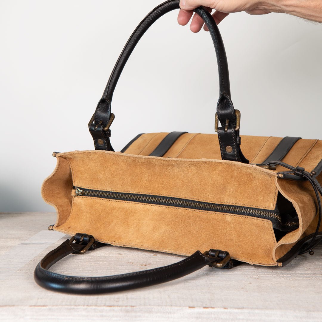 Urban Equestrian Paddock - Halter Tote Bag Luxury Leather Handbag in Black on Chestnut
