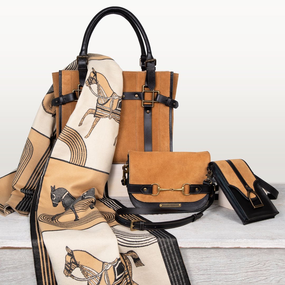 Urban Equestrian Paddock - Halter Tote Bag Luxury Leather Handbag in Black on Chestnut