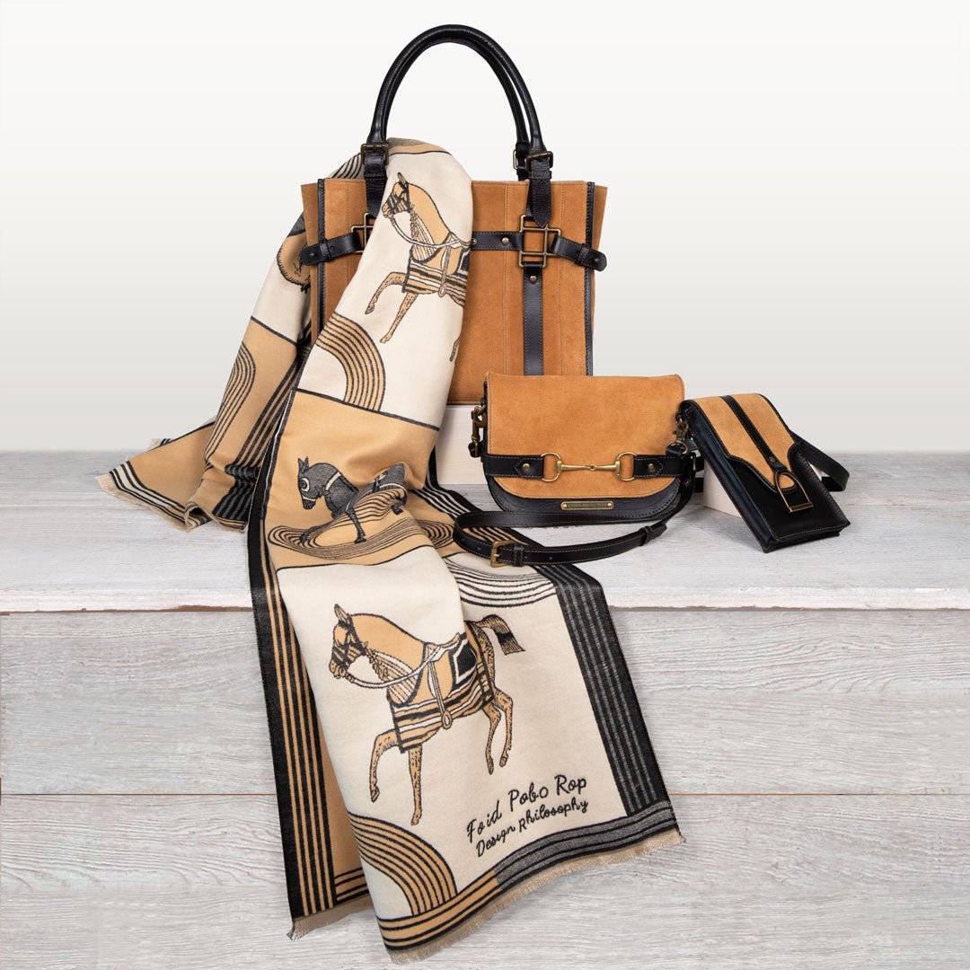 Urban Equestrian Paddock - Halter Tote Bag Luxury Leather Handbag in Black on Chestnut