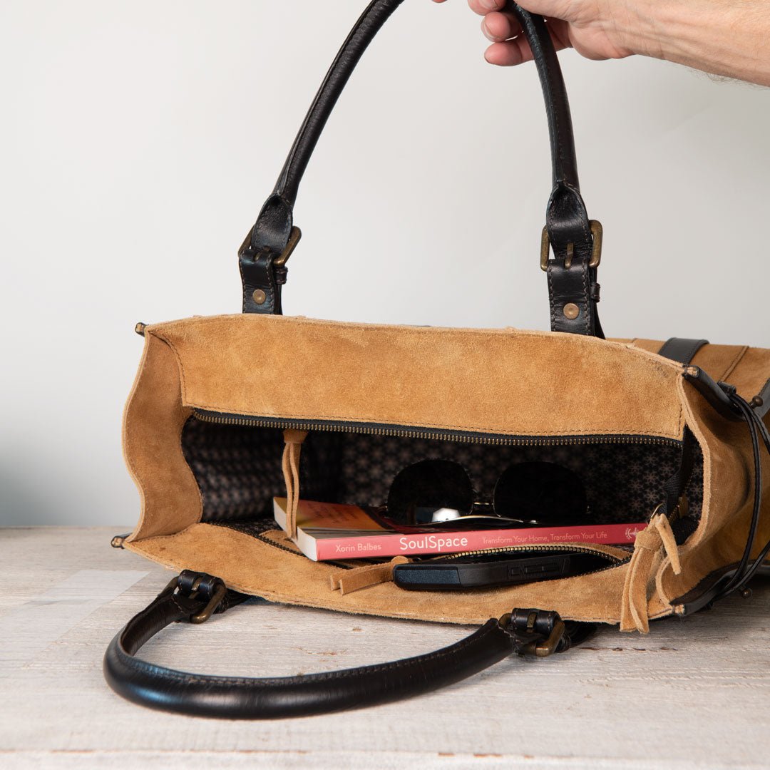 Urban Equestrian Paddock - Halter Tote Bag Luxury Leather Handbag in Black on Chestnut