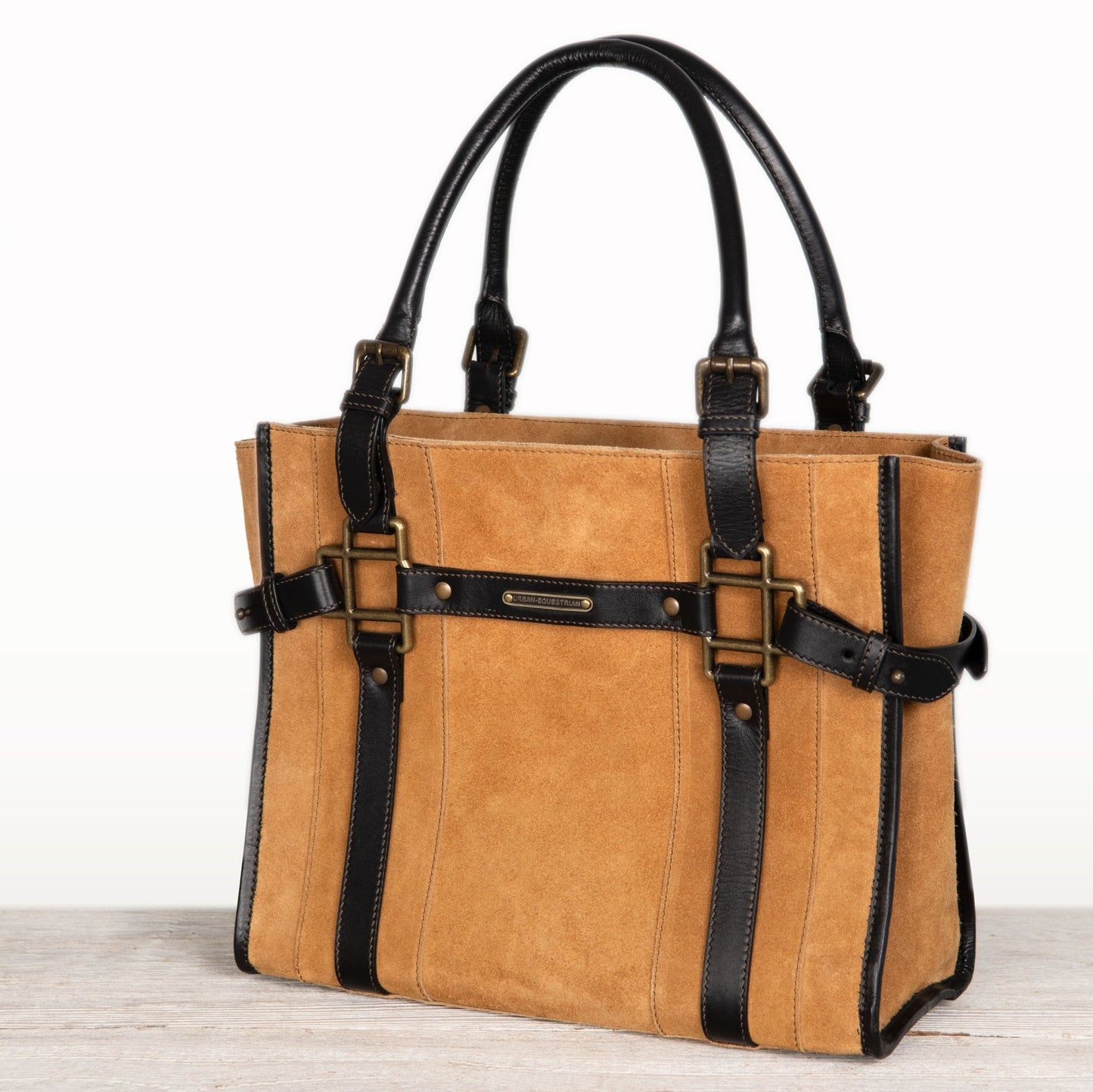 Urban Equestrian Paddock - Halter Tote Bag Luxury Leather Handbag in Black on Chestnut