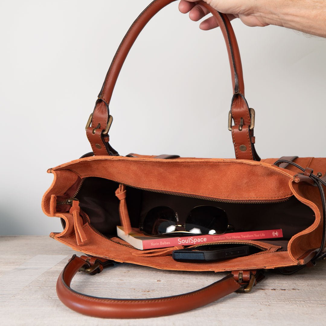 Urban Equestrian Paddock -  Halter Tote Luxury Leather Handbag in Cognac on Cognac